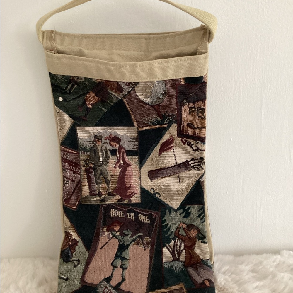Vintage Tapestry Golf Bag with Tan and Green Accents